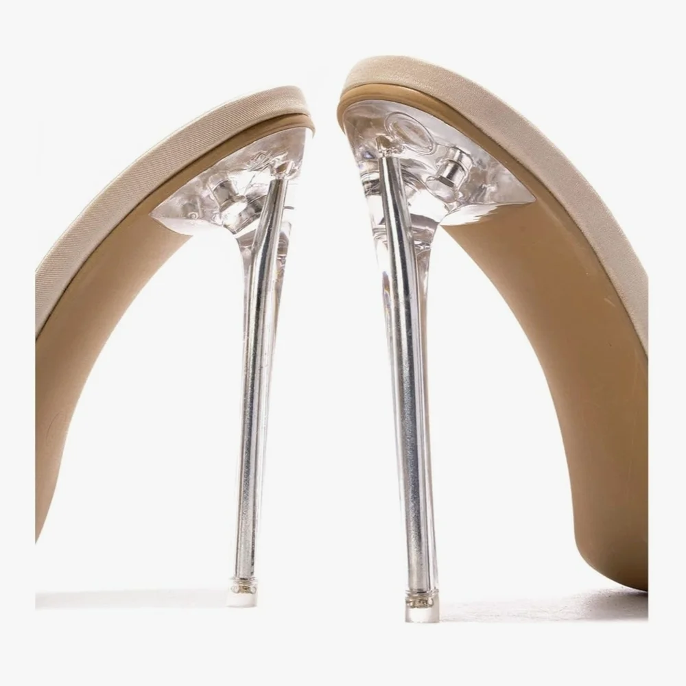 Brisa By Cape Robin Open Toe Transparent Stilettos With Rhinestones- NWOB